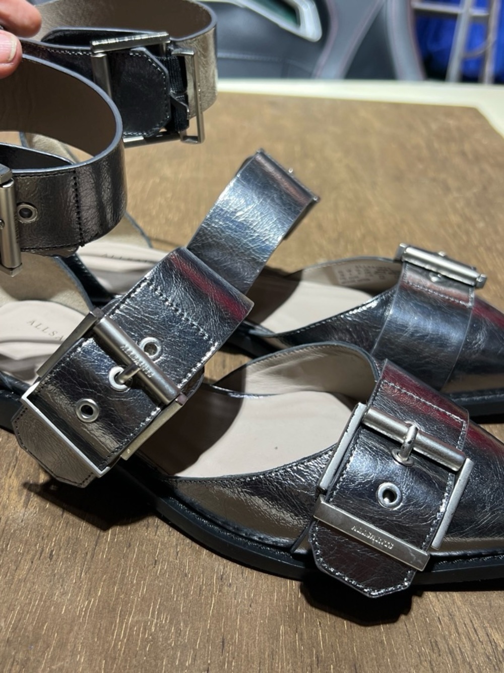 Metallic Silver Buckle Sandals - Men Accessories